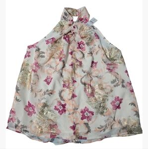 LOFT Pink Sleeveless Tie Front Blouse